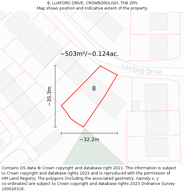 8, LUXFORD DRIVE, CROWBOROUGH, TN6 2PN: Plot and title map