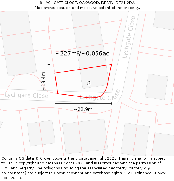 8, LYCHGATE CLOSE, OAKWOOD, DERBY, DE21 2DA: Plot and title map