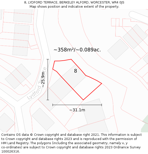 8, LYDFORD TERRACE, BERKELEY ALFORD, WORCESTER, WR4 0JS: Plot and title map
