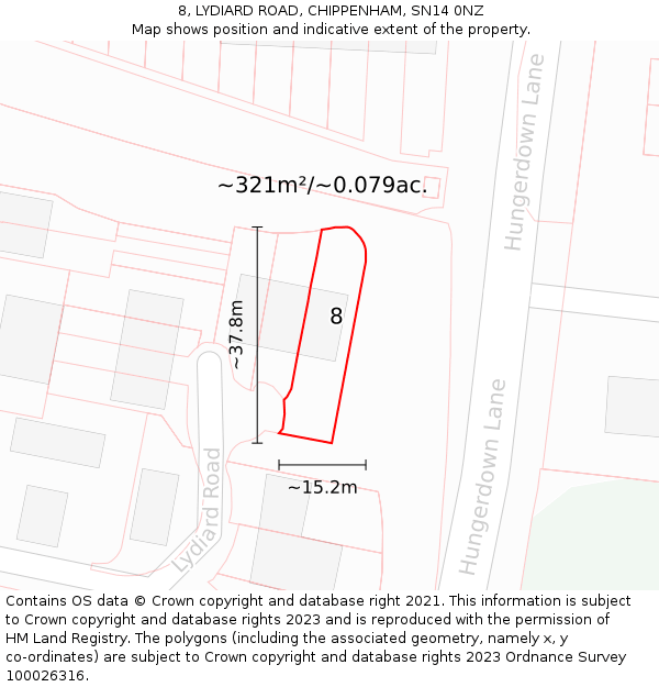 8, LYDIARD ROAD, CHIPPENHAM, SN14 0NZ: Plot and title map