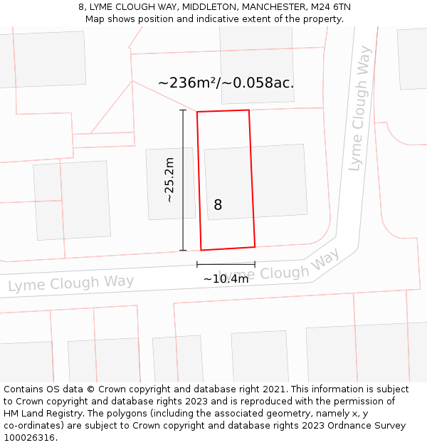 8, LYME CLOUGH WAY, MIDDLETON, MANCHESTER, M24 6TN: Plot and title map