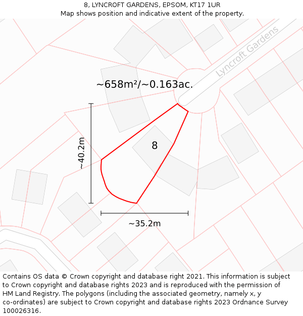 8, LYNCROFT GARDENS, EPSOM, KT17 1UR: Plot and title map