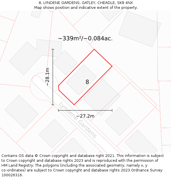 8, LYNDENE GARDENS, GATLEY, CHEADLE, SK8 4NX: Plot and title map