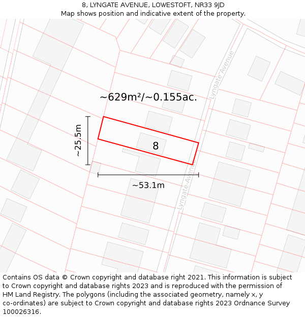 8, LYNGATE AVENUE, LOWESTOFT, NR33 9JD: Plot and title map