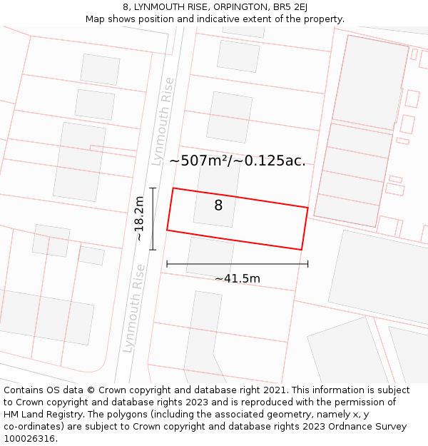 8, LYNMOUTH RISE, ORPINGTON, BR5 2EJ: Plot and title map