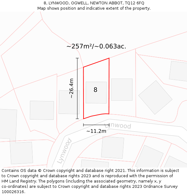 8, LYNWOOD, OGWELL, NEWTON ABBOT, TQ12 6FQ: Plot and title map