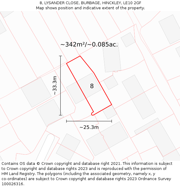 8, LYSANDER CLOSE, BURBAGE, HINCKLEY, LE10 2GF: Plot and title map