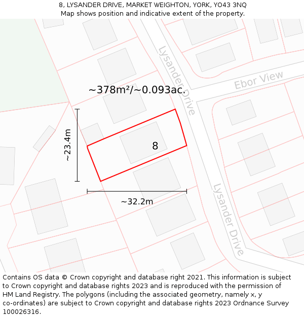 8, LYSANDER DRIVE, MARKET WEIGHTON, YORK, YO43 3NQ: Plot and title map