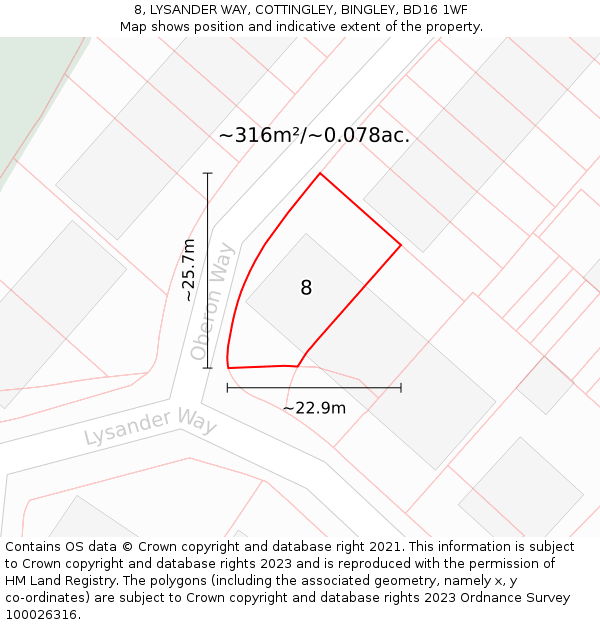 8, LYSANDER WAY, COTTINGLEY, BINGLEY, BD16 1WF: Plot and title map