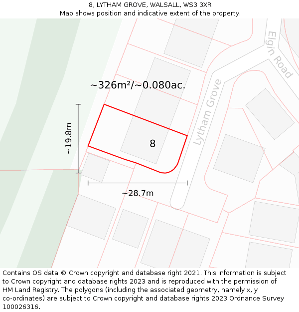 8, LYTHAM GROVE, WALSALL, WS3 3XR: Plot and title map