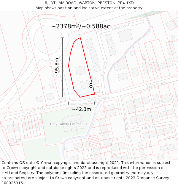 8, LYTHAM ROAD, WARTON, PRESTON, PR4 1XD: Plot and title map