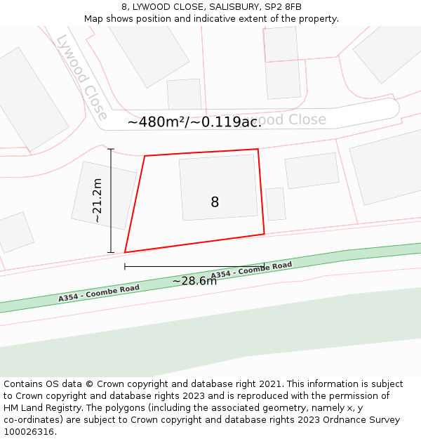 8, LYWOOD CLOSE, SALISBURY, SP2 8FB: Plot and title map