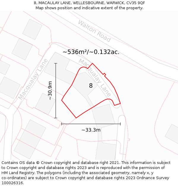 8, MACAULAY LANE, WELLESBOURNE, WARWICK, CV35 9QF: Plot and title map