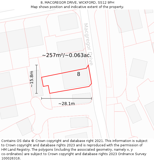 8, MACGREGOR DRIVE, WICKFORD, SS12 9PH: Plot and title map