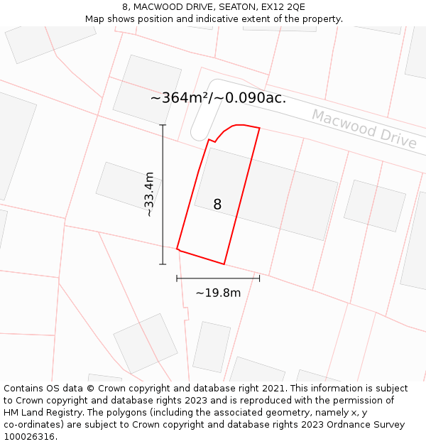 8, MACWOOD DRIVE, SEATON, EX12 2QE: Plot and title map