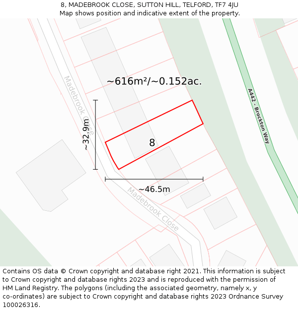 8, MADEBROOK CLOSE, SUTTON HILL, TELFORD, TF7 4JU: Plot and title map