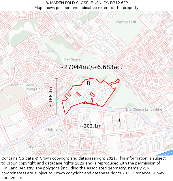 8, MADEN FOLD CLOSE, BURNLEY, BB12 6EP: Plot and title map