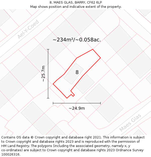 8, MAES GLAS, BARRY, CF62 6LP: Plot and title map