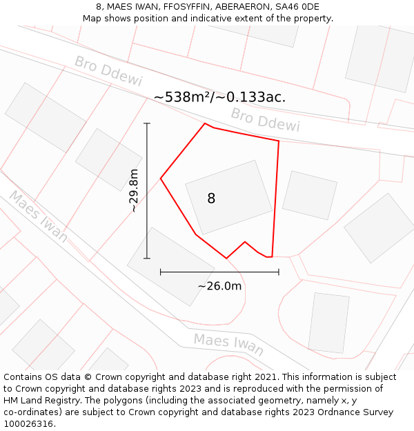 8, MAES IWAN, FFOSYFFIN, ABERAERON, SA46 0DE: Plot and title map