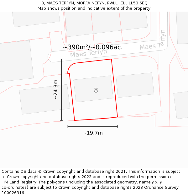 8, MAES TERFYN, MORFA NEFYN, PWLLHELI, LL53 6EQ: Plot and title map