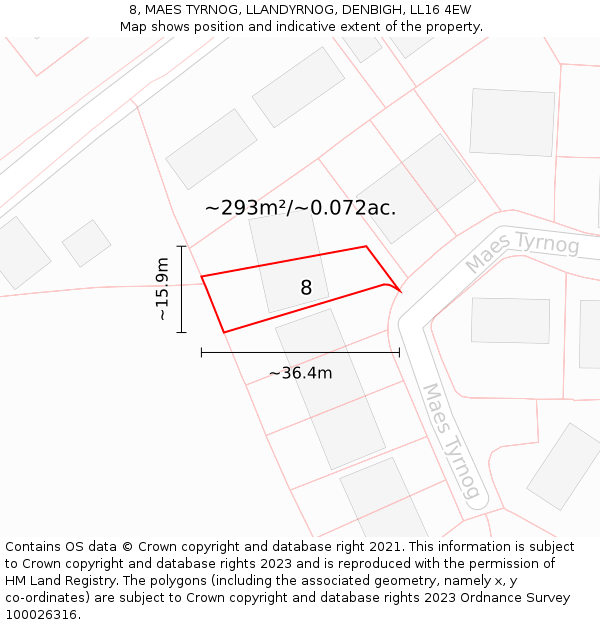 8, MAES TYRNOG, LLANDYRNOG, DENBIGH, LL16 4EW: Plot and title map