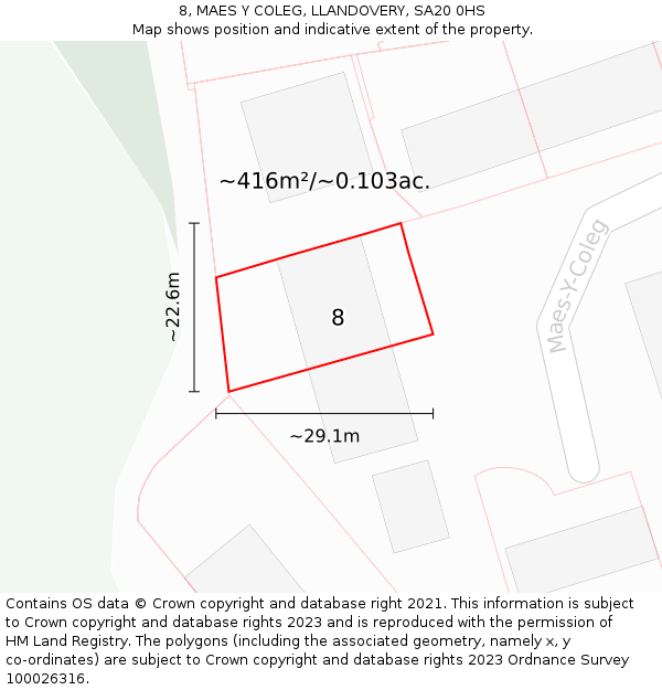 8, MAES Y COLEG, LLANDOVERY, SA20 0HS: Plot and title map