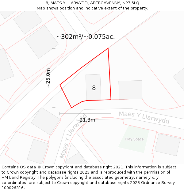 8, MAES Y LLARWYDD, ABERGAVENNY, NP7 5LQ: Plot and title map