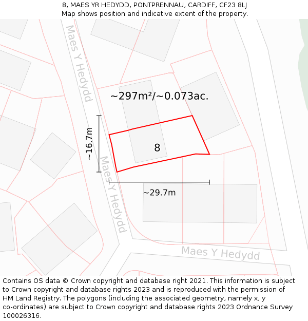 8, MAES YR HEDYDD, PONTPRENNAU, CARDIFF, CF23 8LJ: Plot and title map