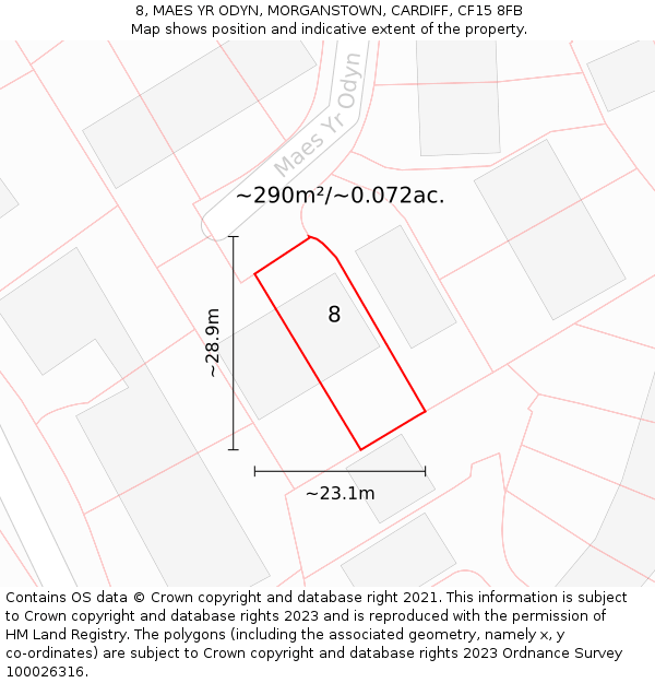 8, MAES YR ODYN, MORGANSTOWN, CARDIFF, CF15 8FB: Plot and title map