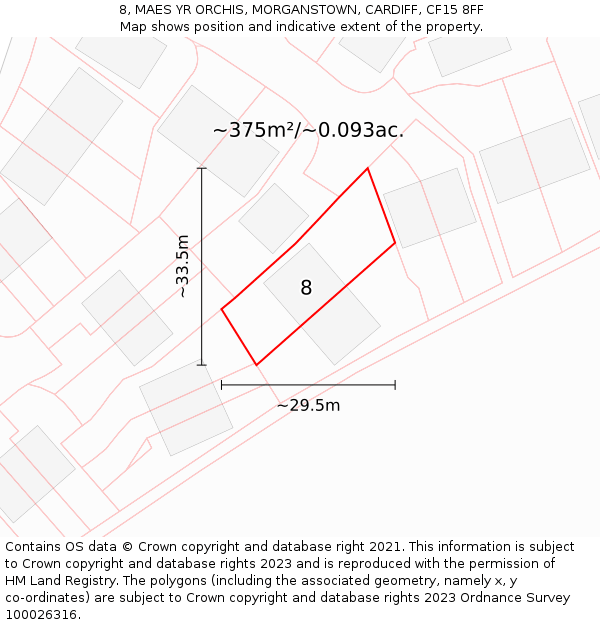 8, MAES YR ORCHIS, MORGANSTOWN, CARDIFF, CF15 8FF: Plot and title map