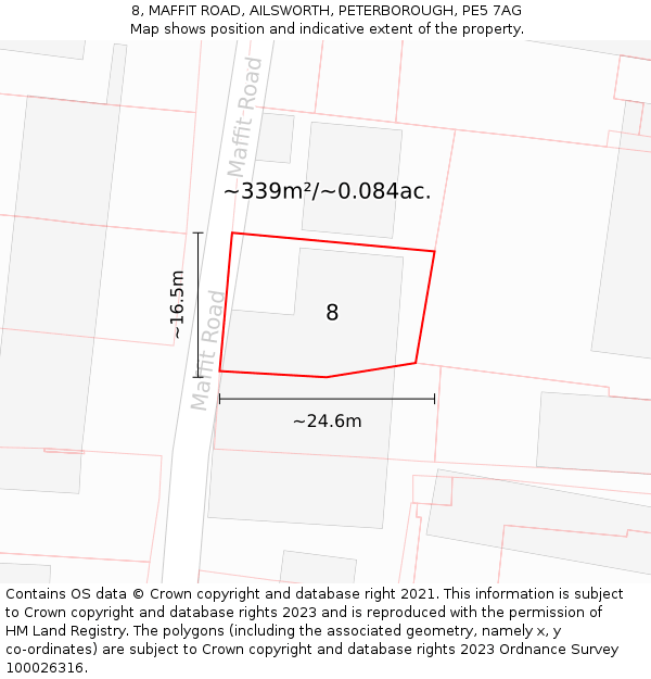 8, MAFFIT ROAD, AILSWORTH, PETERBOROUGH, PE5 7AG: Plot and title map