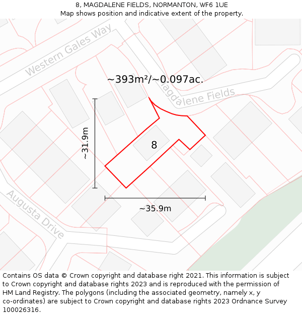 8, MAGDALENE FIELDS, NORMANTON, WF6 1UE: Plot and title map