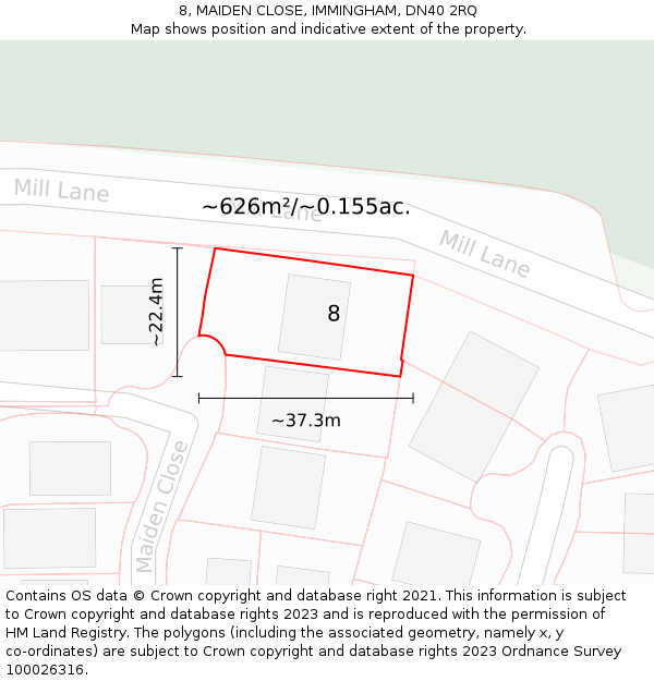 8, MAIDEN CLOSE, IMMINGHAM, DN40 2RQ: Plot and title map