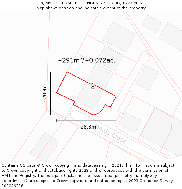 8, MAIDS CLOSE, BIDDENDEN, ASHFORD, TN27 8HS: Plot and title map