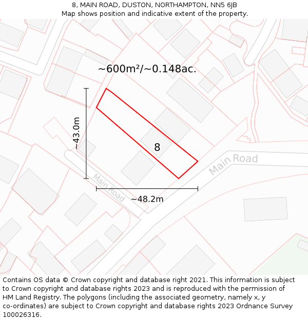 8, MAIN ROAD, DUSTON, NORTHAMPTON, NN5 6JB: Plot and title map