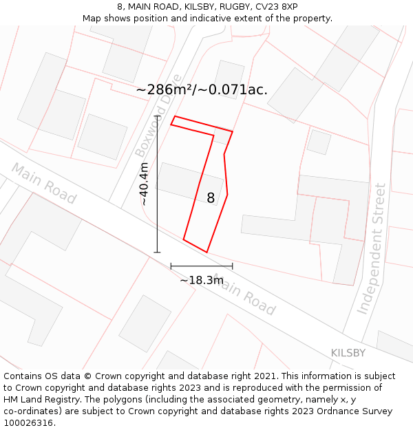 8, MAIN ROAD, KILSBY, RUGBY, CV23 8XP: Plot and title map