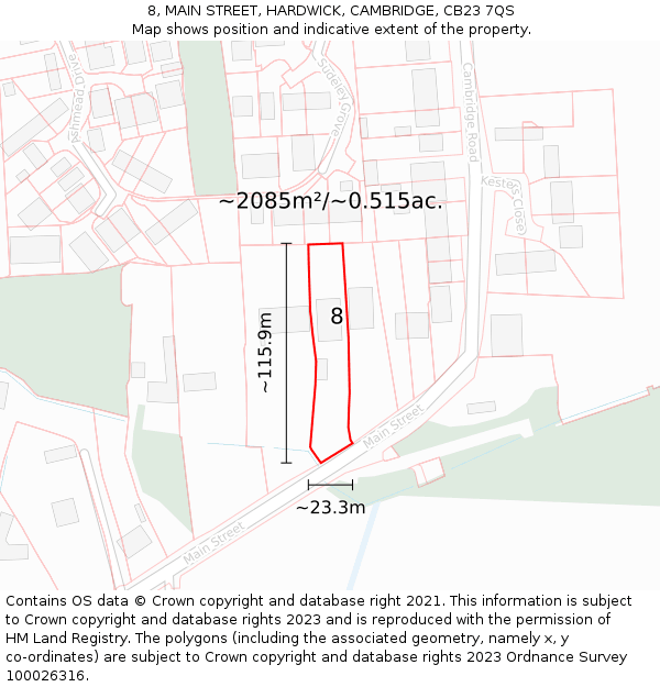 8, MAIN STREET, HARDWICK, CAMBRIDGE, CB23 7QS: Plot and title map