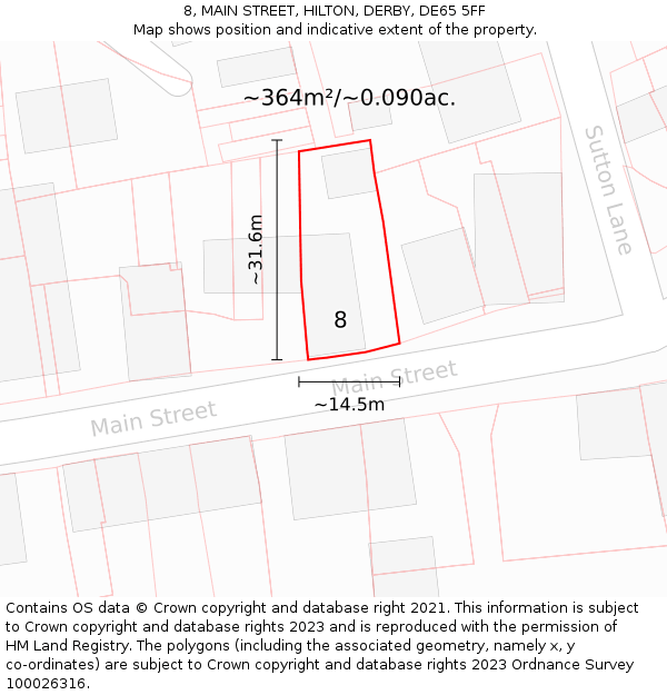 8, MAIN STREET, HILTON, DERBY, DE65 5FF: Plot and title map