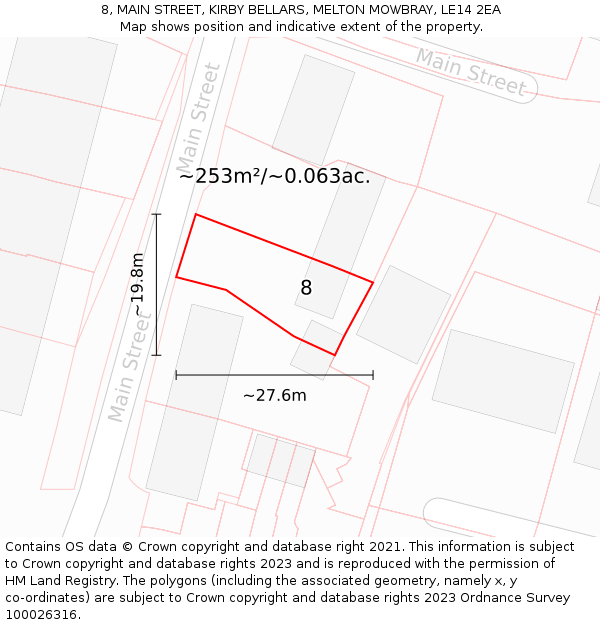8, MAIN STREET, KIRBY BELLARS, MELTON MOWBRAY, LE14 2EA: Plot and title map
