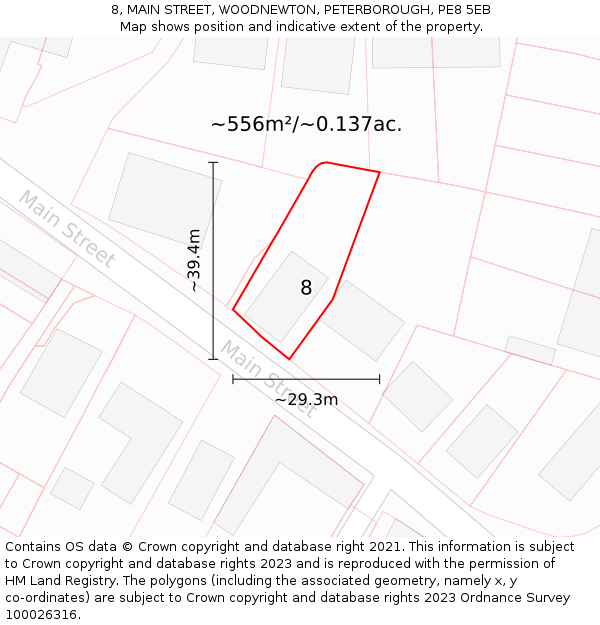 8, MAIN STREET, WOODNEWTON, PETERBOROUGH, PE8 5EB: Plot and title map