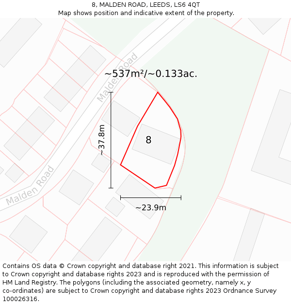 8, MALDEN ROAD, LEEDS, LS6 4QT: Plot and title map