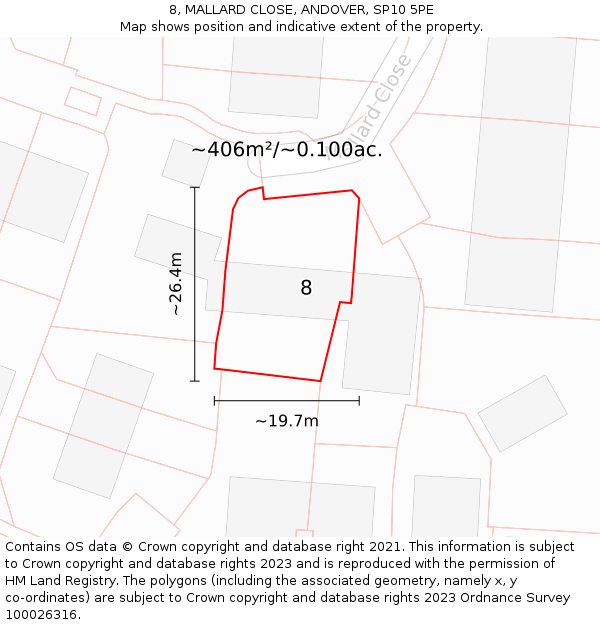 8, MALLARD CLOSE, ANDOVER, SP10 5PE: Plot and title map
