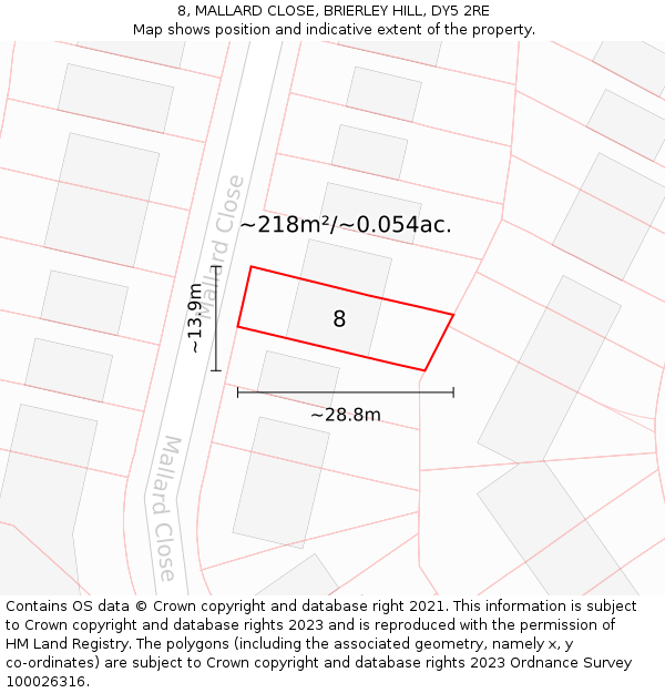 8, MALLARD CLOSE, BRIERLEY HILL, DY5 2RE: Plot and title map