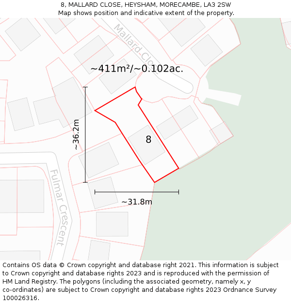 8, MALLARD CLOSE, HEYSHAM, MORECAMBE, LA3 2SW: Plot and title map