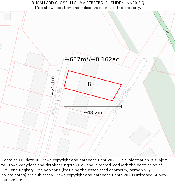 8, MALLARD CLOSE, HIGHAM FERRERS, RUSHDEN, NN10 8JQ: Plot and title map