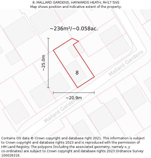 8, MALLARD GARDENS, HAYWARDS HEATH, RH17 5NS: Plot and title map