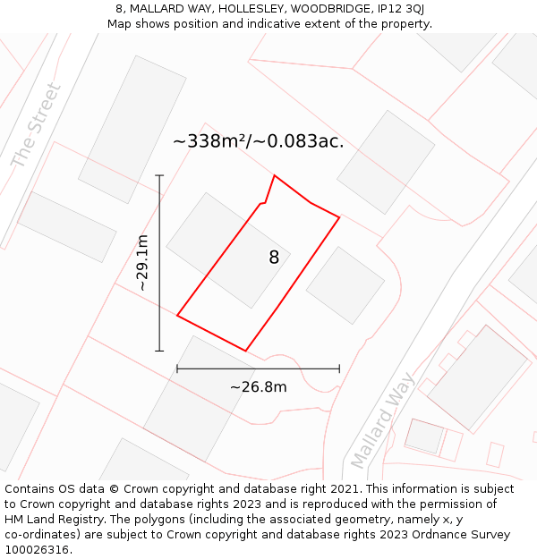 8, MALLARD WAY, HOLLESLEY, WOODBRIDGE, IP12 3QJ: Plot and title map