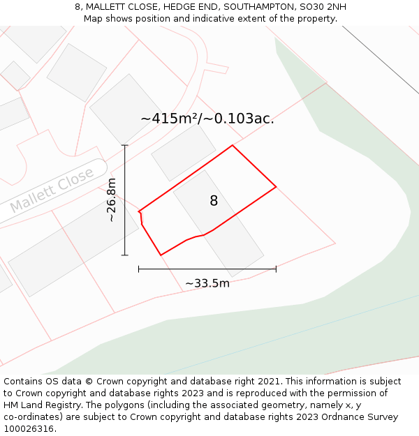 8, MALLETT CLOSE, HEDGE END, SOUTHAMPTON, SO30 2NH: Plot and title map