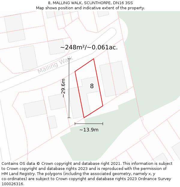 8, MALLING WALK, SCUNTHORPE, DN16 3SS: Plot and title map