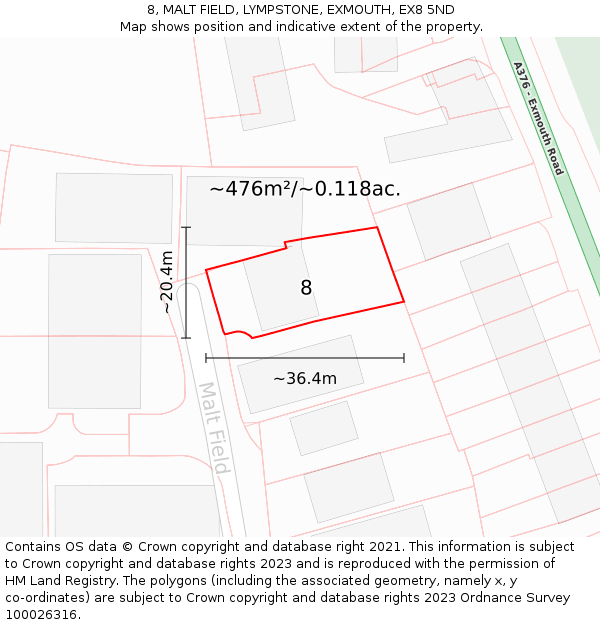 8, MALT FIELD, LYMPSTONE, EXMOUTH, EX8 5ND: Plot and title map